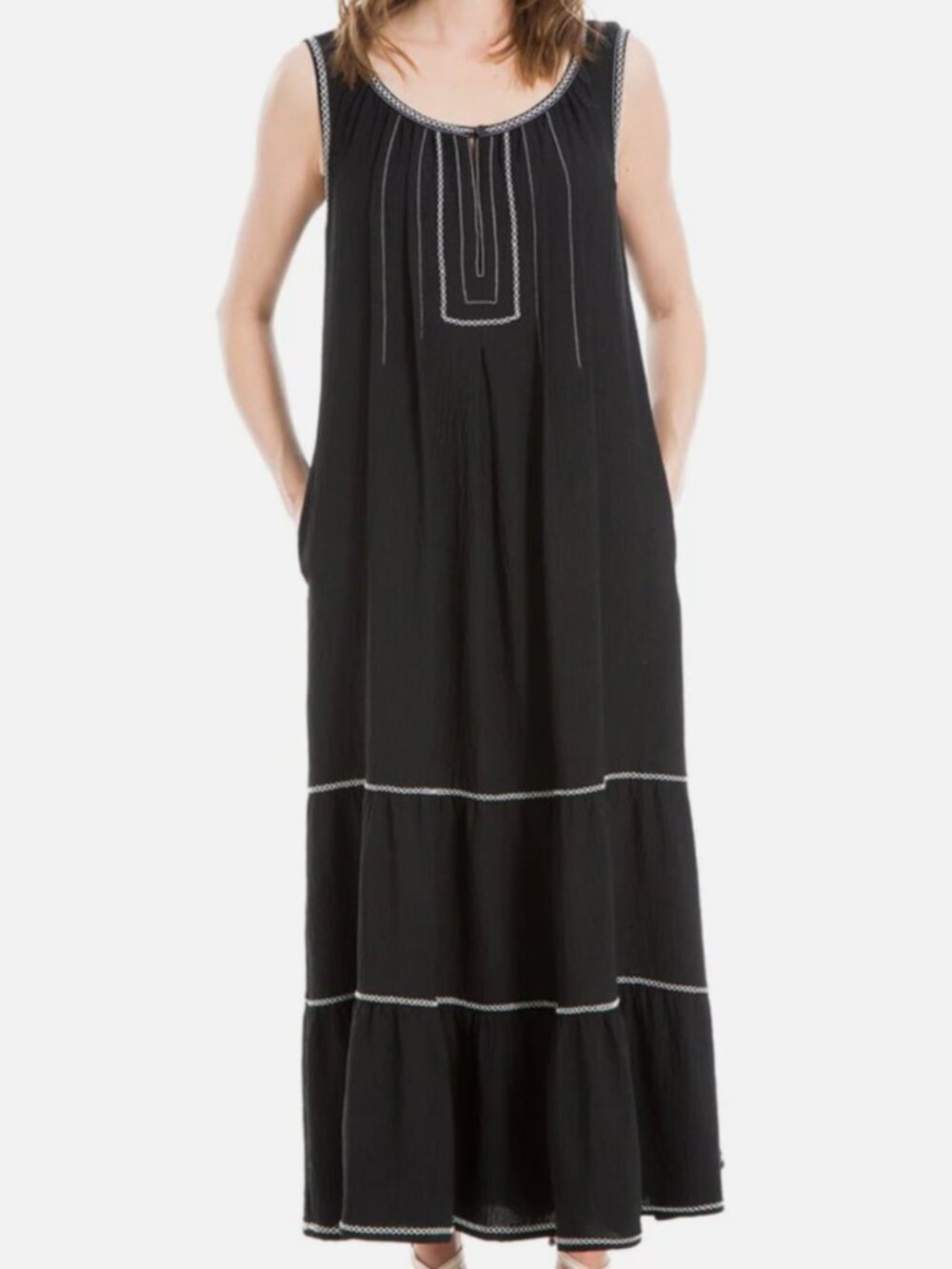 Max Studio Sleeveless Maxi Tiered Tank Dress Black Size small NEW